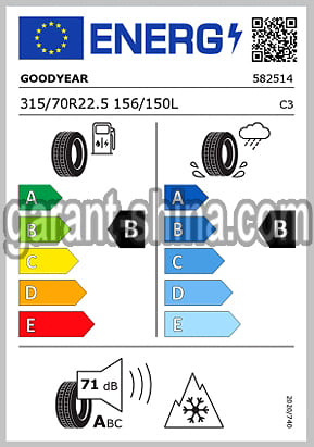 Goodyear KMax S Gen-3 (рулевая) 315/70 R22.5 156/150L 20PR HL - Фото Европейских характеристик